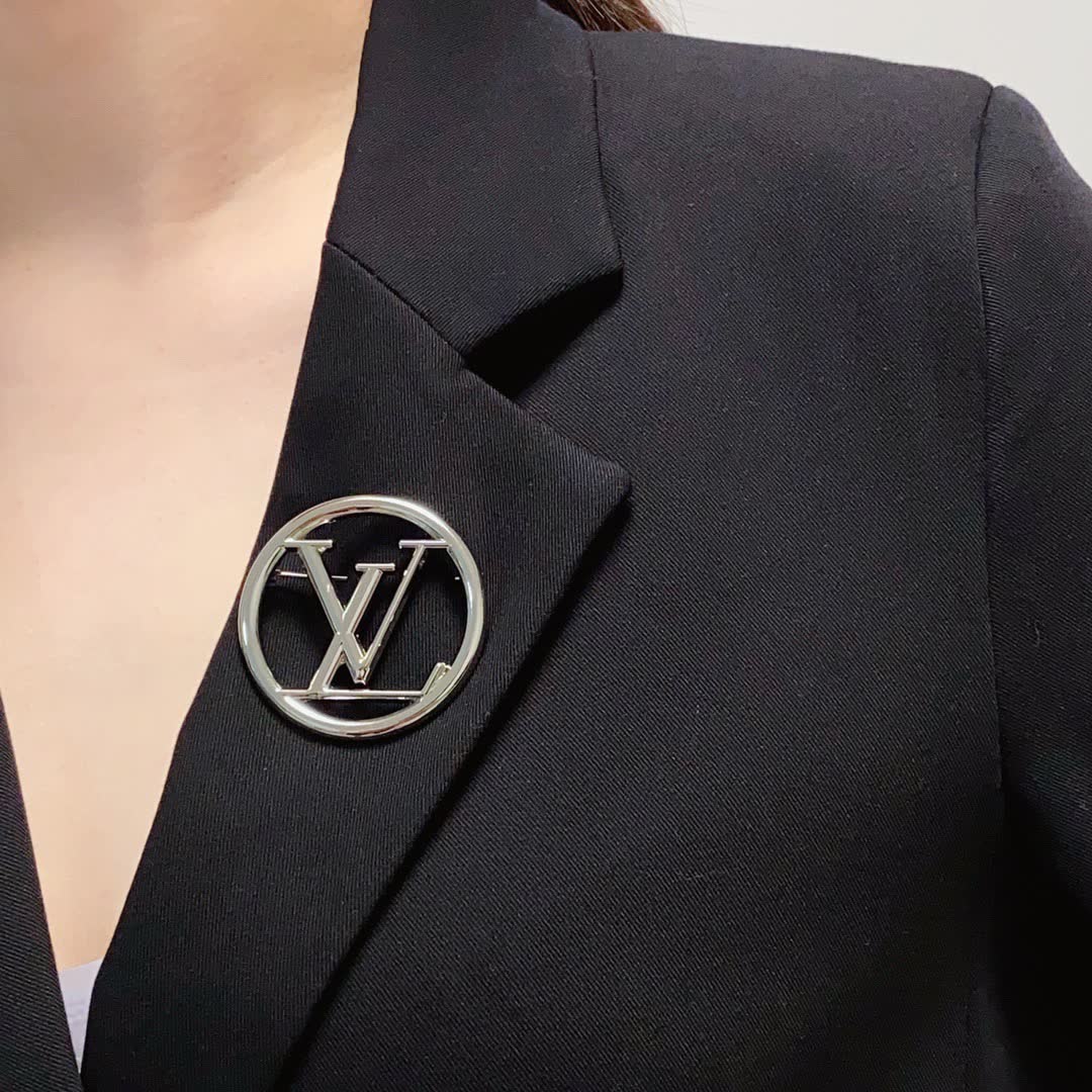 Louis Vuitton Brooch - Silver Circle with LV Logo